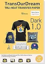 TransOurDream Tru-Iron on Heat Transfer Paper for Dark Fabric (10 Sheets, A4) Heat Press Transfer Paper for T Shirt Printable Heat Transfer Vinyl for Inkjet Printer (AU-3-10)