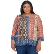 Alfred Dunner Harvest Moon Batik Texture Border Knit Shirt Plus Size 74850VL