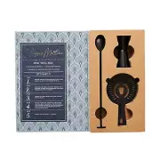 Anthropologie Bar Tools Book Gift Set Jigger Spoon Strainer Matte Black Box