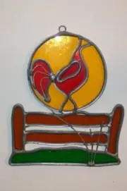 Red Bird on A Fence Stained Glass Hanging Window SunCatcher Wall Art Piece