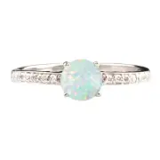 Solid 14KT White Gold 1.20Ct Natural Australian Opal IGI Certified Diamond Ring