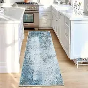 JURLEA Hallway Runner, Non-Slip Carpet Runner for Hallways, Kitchen & Living Room, Washable, Lightweight, Long Runner (Cream/Blue, 60 x 180 cm)