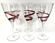 Set of 6 Pier 1 Red Swirline Stem Wine Water Glass Goblet Retired Discontinued