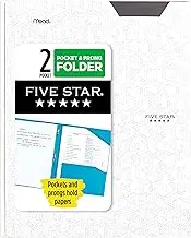 Five Star 2-Pocket Folder, Plastic Folder with Stay-Put Tabs and Prong Fasteners, Holds 8-1/2" x 11" Paper, White (72494)