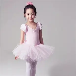 兒童泡泡袖棉質開扣/無扣芭蕾舞衣（粉 紫 藍色 白 黃 冰綠）兒童蓬裙 舞蹈服 舞衣