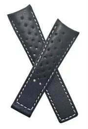 22/18mm BLACK/WHITE SPORTS PERFORATED LEATHER WATCH STRAP fits TAG Heuer CARRERA