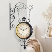 Double Sided Station Clock Silent Wall Hanging for Living Room Garden