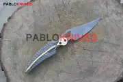 8.5" Leaf Design DAMASCUS STEEL Folding Pocket Knife W/Damascus & Brass Handle