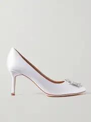 [Manolo Blahnik] Manolo Blahnik - Hangisi 70 Crystal-embellished Satin Pumps - White - IT40.5 IT 40.5 White