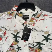 BRIXTON Mens Charter Print S/S Woven Button Up Shirt Hawaiian Tropical Sz L NEW