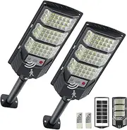 Solar Street Lights Outdoor, 8500K Solar Outside Light, LED Dusk to Dawn Solar Flood Waterproof Lighting with Motion Sensor and Remote Control Security Lights for Parking Yard Path