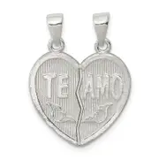 Sterling Silver Polished Te Amo Break Apart Heart Pendant