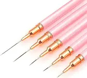 Nail Art Liner Brushes, 5Pcs Painting Nail Art Brush Set Nail Dotting Drawing Tool Long Lines, Thin Details, Fine Drawing Sizes: 4/8/12/20/25mm Color: Pink