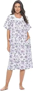[Casual Nights] Women's Snap - Front House Dress Short Sleeve Woven Housecoat Duster Lounger Robe with Pockets