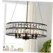 Modern Crystal Chandelier, 5 Lights Black Chandelier for Dinning Room Round