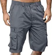 [JEShifangjiusu] Mens Classic Drawstring Shorts with Pockets Elastic Waist Cargo Straight Pants Wide Leg Short Pants, Gray B1, XXL