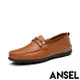 【Ansel】兩穿法真皮舒適手工縫線一字勾繩造型休閒豆豆鞋 棕