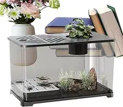 Fish Tank, Large Desktop Aquarium Kit, Turtle Resting Area, Aquatic Planting Tanks, Modern Home Decoration Container for Betta, Shrimp, Aquatic Plants, Living Room, White, Black