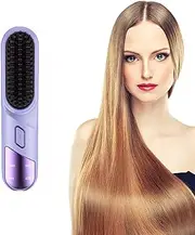 [CHUCII] Hair Straightener Brush Cordless, Portable Mini Hair Straightening Brush for Travel, 4 Temp Settings, Type-C Rechargeable,Negative Ion Hot Comb Hair Straightener (Purple)