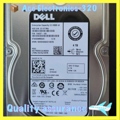 Dell Enterprise 4TB 12G 7.2K 3.5" SAS Hard Drive ST4000NM0025 0YXG4K YXG4K HDD