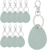 CREATCABIN Pack of 4 Leather Key Fob Alloy Light Green Teardrop Shape Leather Car Key Fob with Rotating Snap Lock Key Chain Holder Anti Loss Accessories for Men 8.7 x 4.5 cm