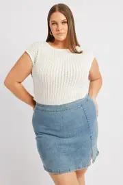 White Textured Top Short Sleeve