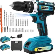 24Pcs 21V Cordless Drill Driver Set Household Hand Tool Kit,25Nm Variable Speed Multifunctional Rechargeable Power Drill Set with Led Light & Charger 25+3 Torque, 2000mAh Li-ion for Home, Office