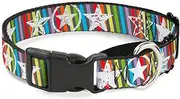 Buckle-Down Stars with Lines Martingale Dog Collar, Gray/Multicolor/White, 1" Wide-Fits 11-17" Neck-Medium