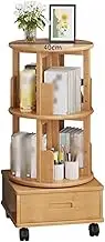 Bamboo Rotating Book Organizer Narrow Book Shelf Organizer Floor Standing Bookcase Storage Rack with Drawer for Kids Room