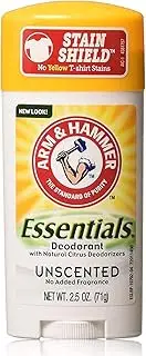Arm & Hammer Essentials Natural Deodorant, Unscented 2.5oz, 4 Pack