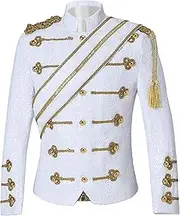 [JEShifangjiusu] Men's Sequins Stand Collar Suits Tuxedo Business Slim Fit Suits Costume Jacket Long Sleeve Stylish Costumes Tuxedo for Wedding Daily Prom, White, L