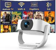 【Built-in Apps】Android Smart Projector with Electric Focus & Auto Keystone, Native 1080P Movie Projector with WiFi and Bluetooth, 270° Rotatable Portable Outdoor Projector for Phone/Laptop/HDMI/USB