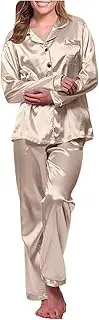 [Generic] Satin Pjs for Women Sets Long Sleeve Pjs Sets Loungewear Sleepwear Homewear Nightshirts Long Sleeve Sleepwear Sets Satin Nightwear Pyjamas Silk Pyjamas Girls Set Loungewear Set