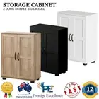 Storage Cabinet Buffet Sideboard 2 Door with 3 Tier Shelving Black Natural White