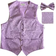 New Vesuvio Napoli Men's paisley Tuxedo Vest Waistcoat_Bowtie & Hankie Lavender