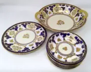 Hand Painted Noritake Gold Encrusted Floral & Grapes Berry Bowl Set & 2 Plates