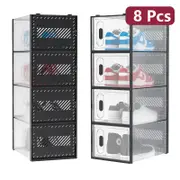 Advwin 8Pcs Clear Shoe Storage Case Display Box Stackable Sneaker Rack Black
