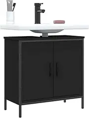 Bathroom Sink Cabinet Black 60x30x60 cm Engineered Wood, Wall Mounted Vanity with Storage and Organizer Shelves, Small Bathroom Space Solution