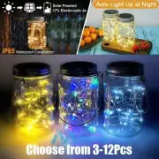 12X Solar Mason Jar Lights 20 LED String Waterproof Outdoor Patio Hanging Lamp