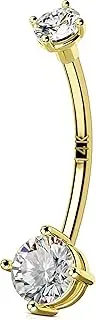 [OUFER] Belly Button Piercing 8/10/12/14/16 mm 14G Navel Piercing 14K Gold Belly Piercing Clear CZ Navel Piercing Belly Button Piercings Belly Button Ring