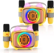 Karaoke Machine Kids Mini Portable Bluetooth Speaker 2 Wireless Microphones LED