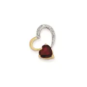 14K Yellow Gold Real Diamond and Garnet Heart Pendant