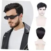 Short Mens Black Wig Layered Natural Fluffy Synthetic Hair Men Wigs B-BLACK