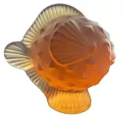 Lalique Paris Signed Amber Frosted Crystal Puffer Fish