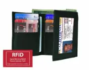 Black RFID Blocking Handcrafted Genuine Leather Mens Trifold Wallet Front Pocket