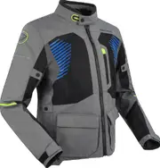 Bering Bakundu waterproof Motorcycle Textile Jacket, black-grey-blue, Size L for Men Black Grey Blue