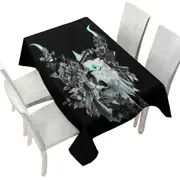 Cool Black and White Floral Turquoise Bull Skull Tablecloth