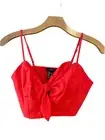 Forever 21 S NWT Red Daisy Duke Smocked Back Halter Skinny Strap Beach Top