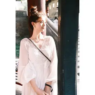 波西米亞海邊度假風白色連衣裙鏤空刺繡法式高級感超仙氣長裙女夏