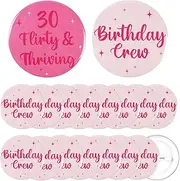 [Serencatcher] Thirty Flirty and Thriving Decorations Button Pins, 18pcs 30 Flirty & Thriving and Birthday Crew Badges Pins Pink for Women's 30th Birthday Party Favors Supplies Accessories Gifts